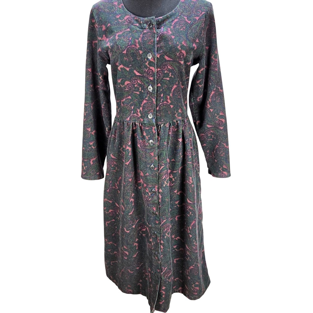 Women's Vermont Country Store Medium Paisley Corduroy Button Front Midi Dress